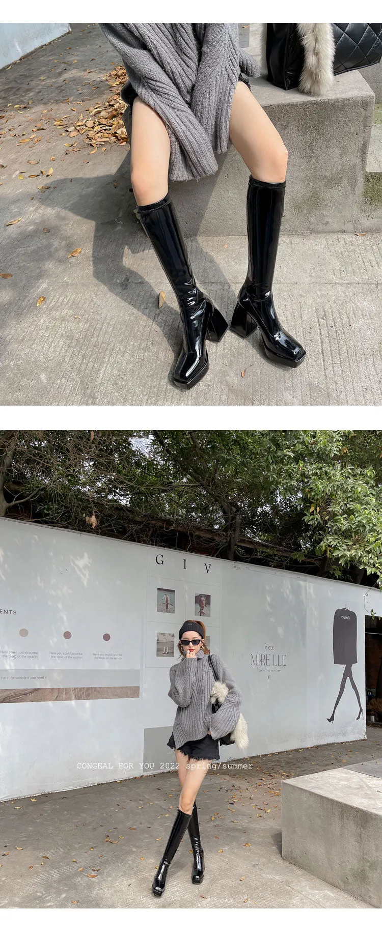 Selene-300 Knee-High Patent Leather Boots