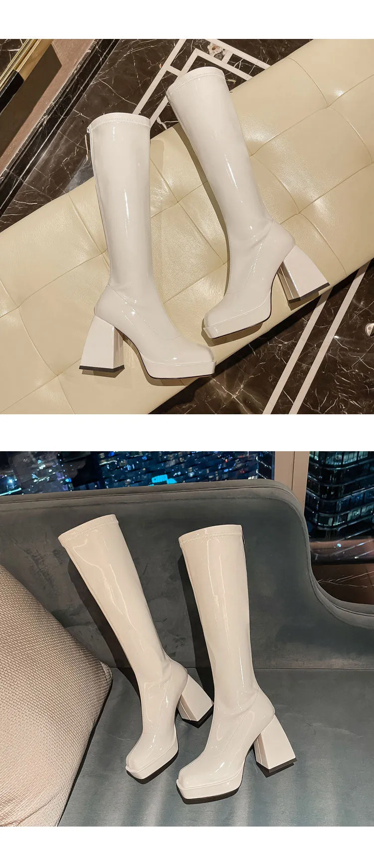 Selene-300 Knee-High Patent Leather Boots