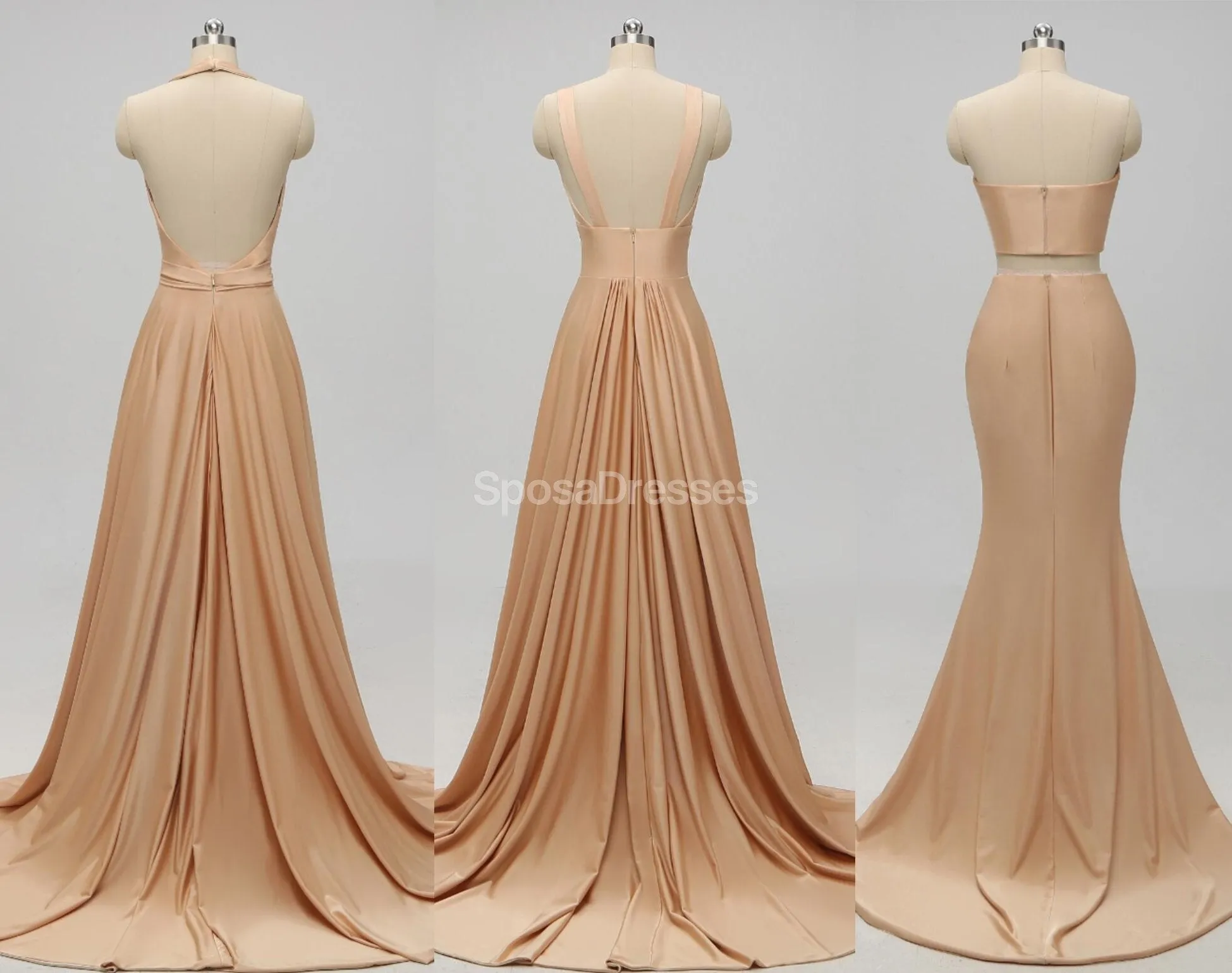 Sexy Mismatched Side Slit Long Gold Bridesmaid Dresses, WG229