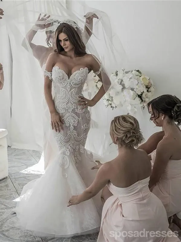 Sexy Off Shoulder Backless Lace Mermaid Wedding Dresses Online, WD420