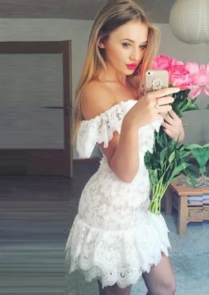 Sheath White Lace Off The Shoulder Short Sleeve Homecoming Dresses