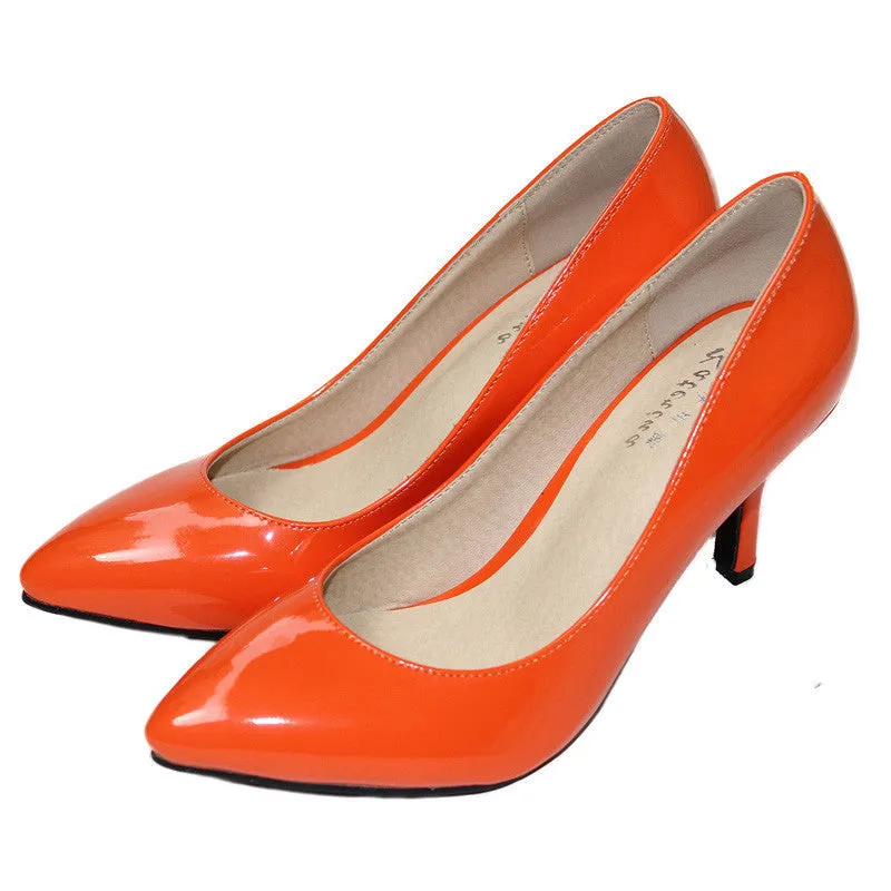 sheepskin pointed toe OL women pumps Genuine Patent leather spike heels women high heels shoes woman Size 34-41 D45