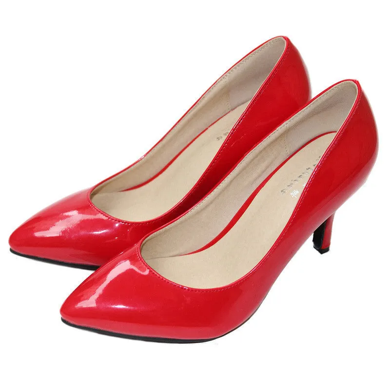 sheepskin pointed toe OL women pumps Genuine Patent leather spike heels women high heels shoes woman Size 34-41 D45