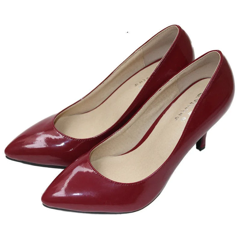 sheepskin pointed toe OL women pumps Genuine Patent leather spike heels women high heels shoes woman Size 34-41 D45