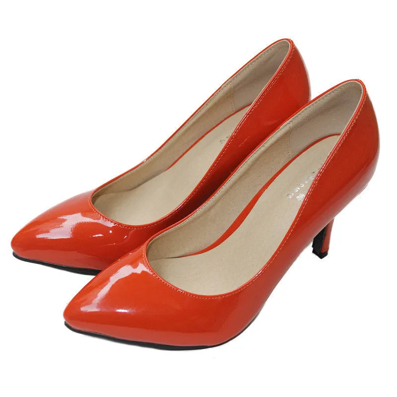 sheepskin pointed toe OL women pumps Genuine Patent leather spike heels women high heels shoes woman Size 34-41 D45