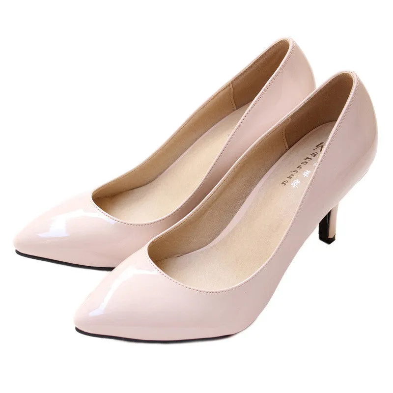 sheepskin pointed toe OL women pumps Genuine Patent leather spike heels women high heels shoes woman Size 34-41 D45