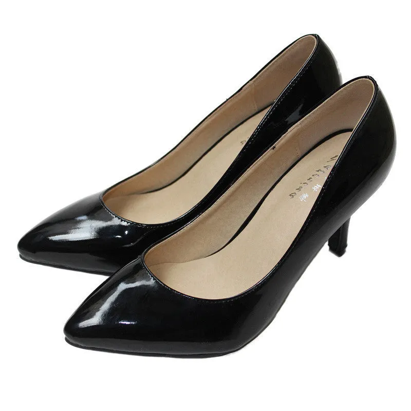 sheepskin pointed toe OL women pumps Genuine Patent leather spike heels women high heels shoes woman Size 34-41 D45