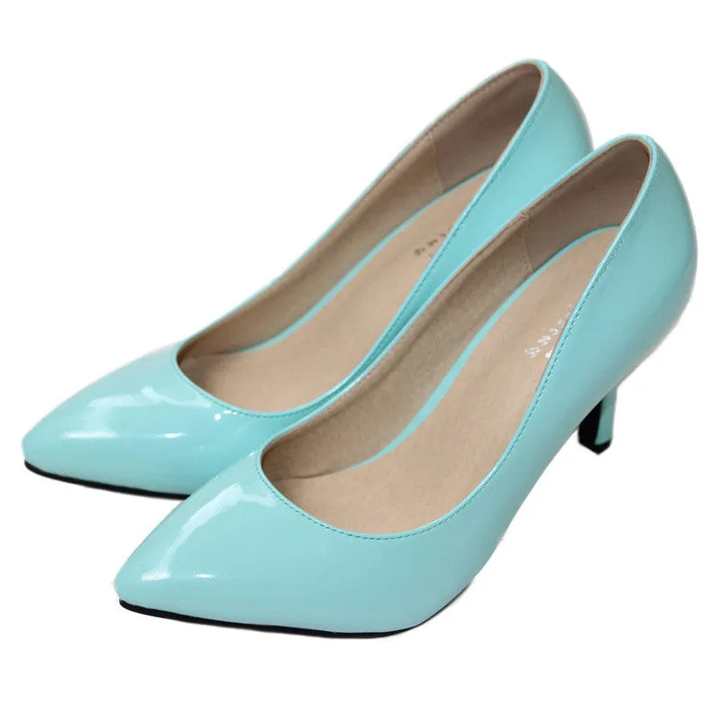 sheepskin pointed toe OL women pumps Genuine Patent leather spike heels women high heels shoes woman Size 34-41 D45
