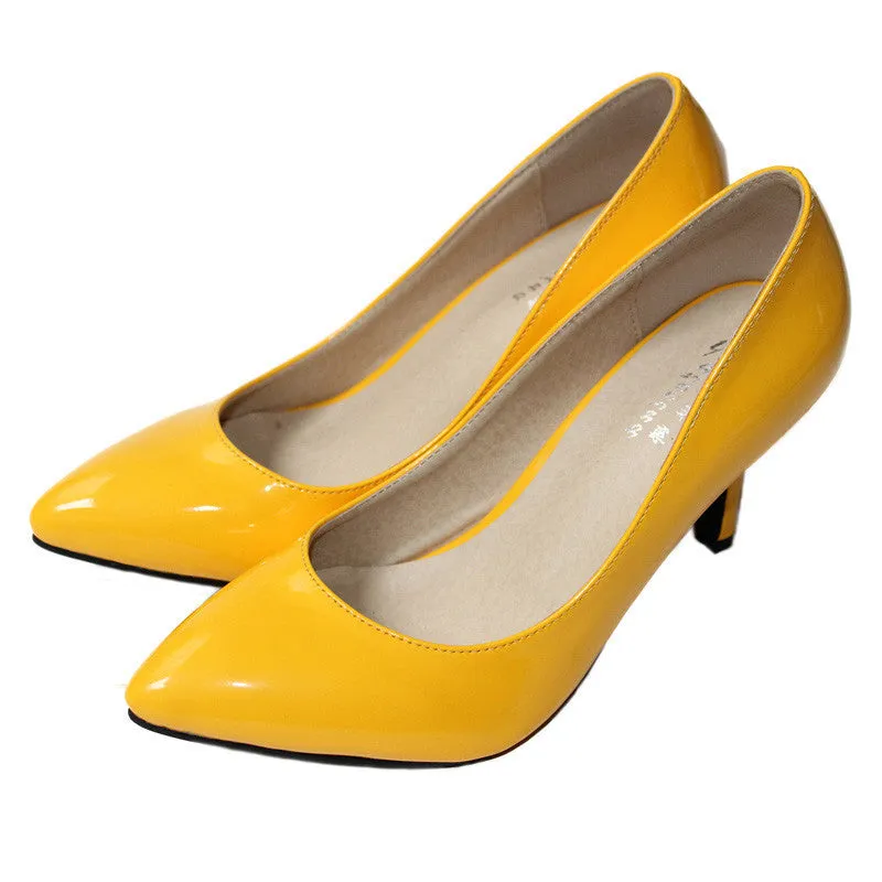 sheepskin pointed toe OL women pumps Genuine Patent leather spike heels women high heels shoes woman Size 34-41 D45