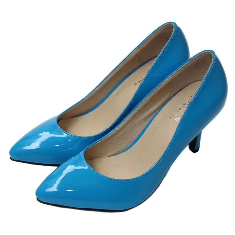 sheepskin pointed toe OL women pumps Genuine Patent leather spike heels women high heels shoes woman Size 34-41 D45