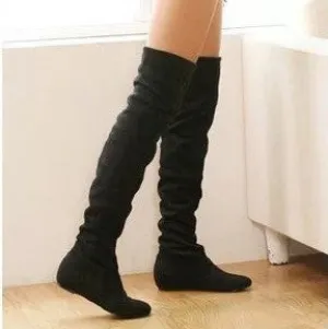 Size 34-43 Women Boots Winter Autumn Fashion Flat Bottom Boots Shoes Over The Knee High Leg Suede Long Boots Brand Designer