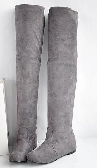 Size 34-43 Women Boots Winter Autumn Fashion Flat Bottom Boots Shoes Over The Knee High Leg Suede Long Boots Brand Designer