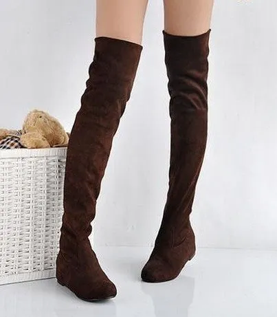 Size 34-43 Women Boots Winter Autumn Fashion Flat Bottom Boots Shoes Over The Knee High Leg Suede Long Boots Brand Designer