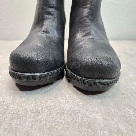 Sorel Ankle Wedge Booties Size 6.5 Black Leather Casual Short Platform Boots