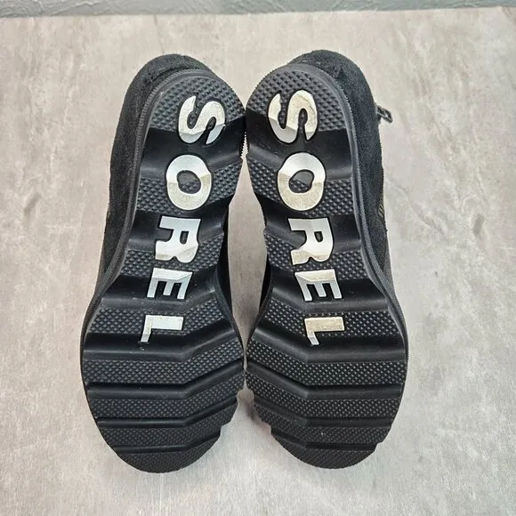 Sorel Ankle Wedge Booties Size 6.5 Black Leather Casual Short Platform Boots