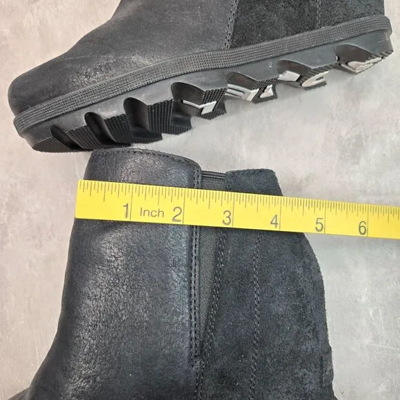 Sorel Ankle Wedge Booties Size 6.5 Black Leather Casual Short Platform Boots