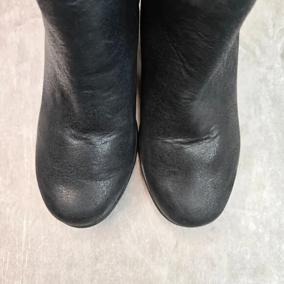 Sorel Ankle Wedge Booties Size 6.5 Black Leather Casual Short Platform Boots