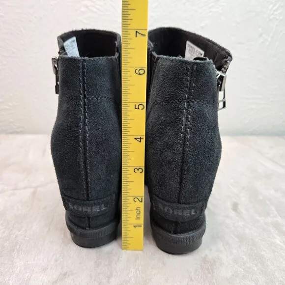 Sorel Ankle Wedge Booties Size 6.5 Black Leather Casual Short Platform Boots