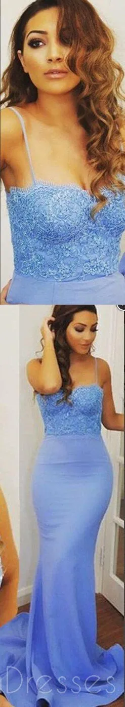 Spaghetti Straps Prom Dresses,Mermaid Prom Dresses,Blue Prom Dresses ,PD0151