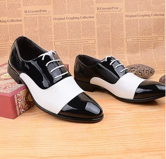 Spring Autumn Fashion Men Shoes Patent Leather Men Dress Shoes White Black Male Soft Leather Wedding Oxford Shoes BJ3073