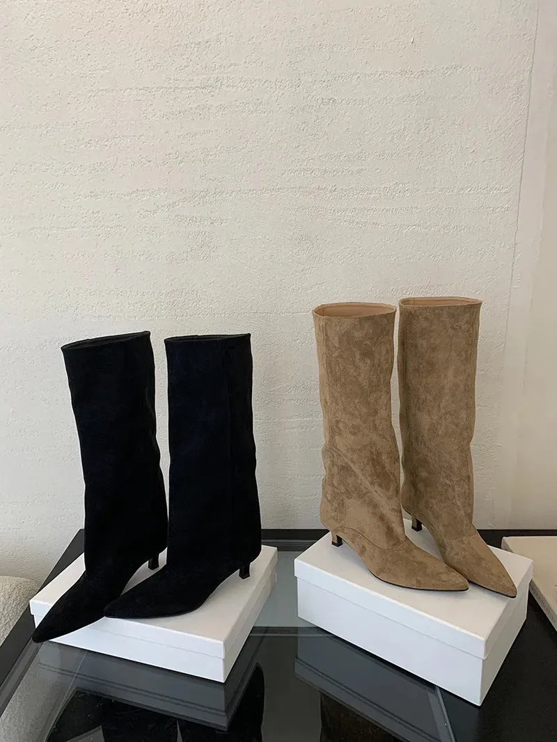 Street Style Pointed Toe Knee-High Boots Women Low Heels Shoes Female Long Booties Women Shoes