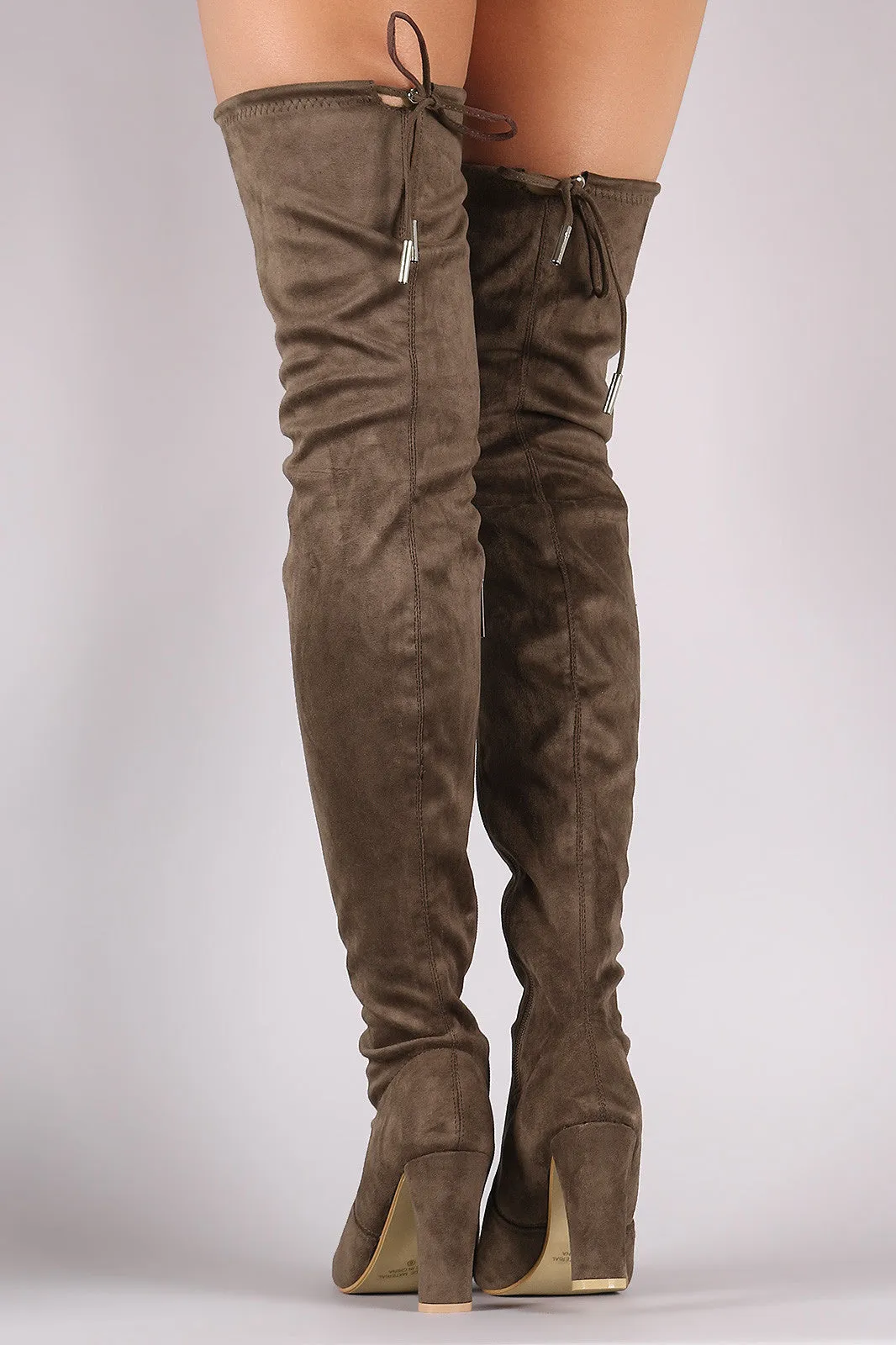 Suede Drawstring-Tie Thick Heeled Over-The-Knee Boots