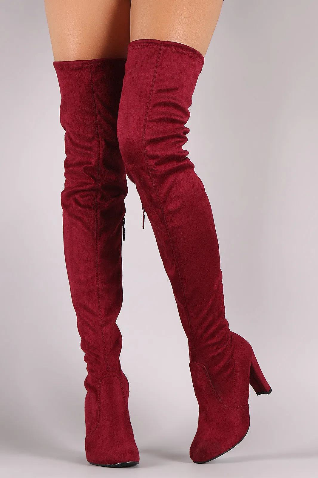 Suede Drawstring-Tie Thick Heeled Over-The-Knee Boots