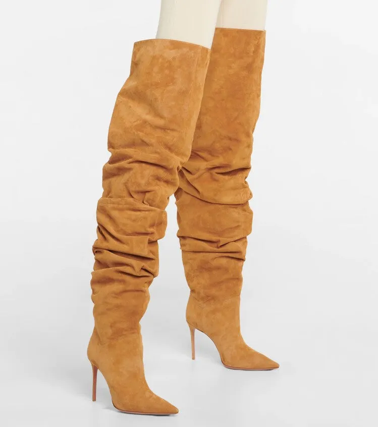 Suede High Heel Thigh High Boots