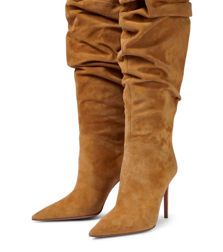 Suede High Heel Thigh High Boots