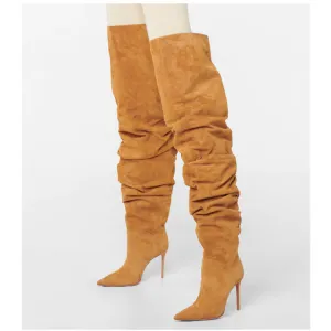 Suede High Heel Thigh High Boots