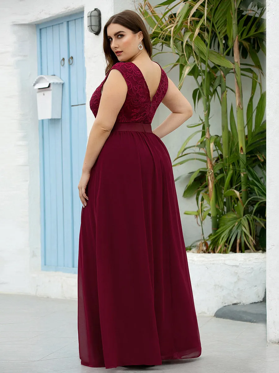 Taille personnalisée robe de demoiselle d'honneur classique à col rond et dos en dentelle