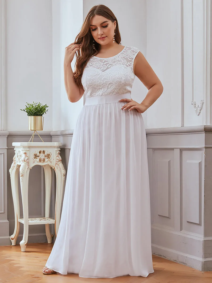 Taille personnalisée robe de demoiselle d'honneur classique à col rond et dos en dentelle