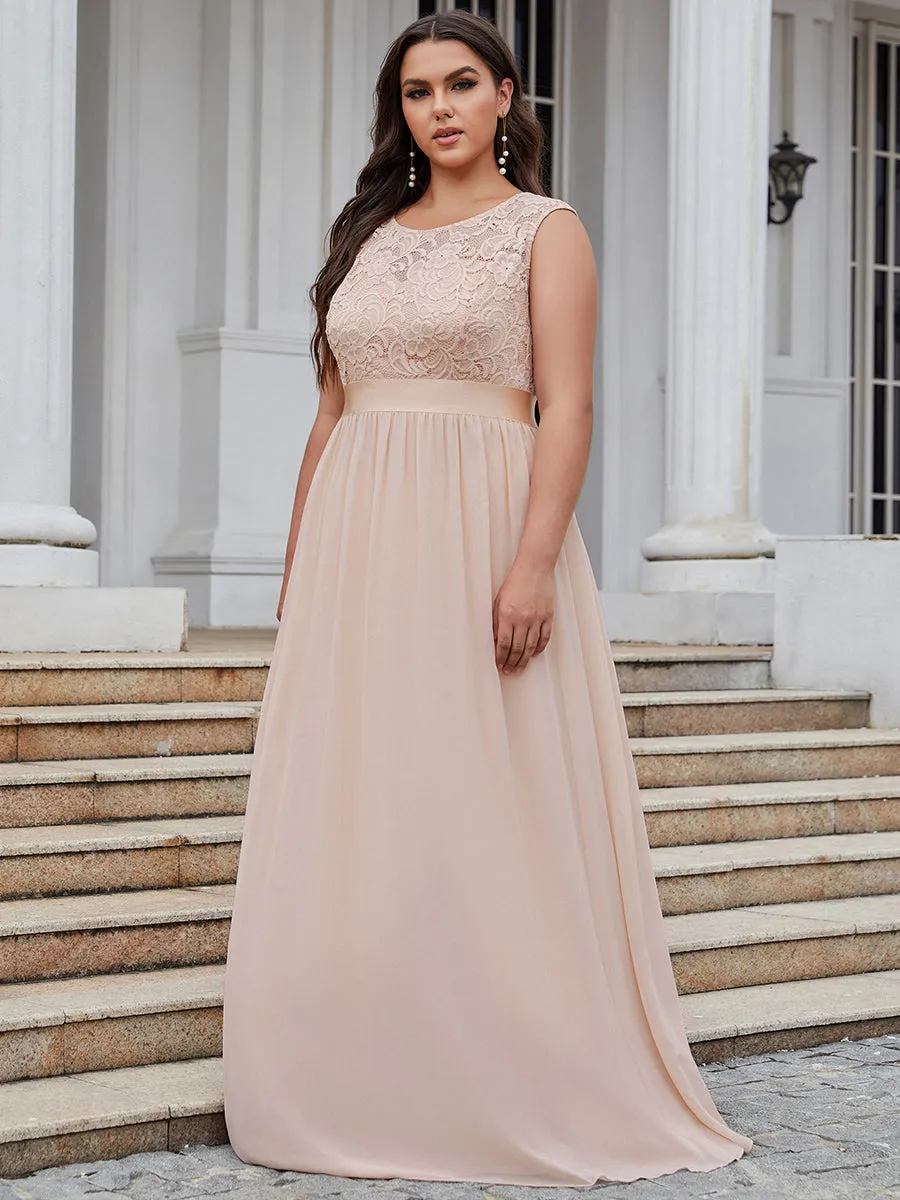 Taille personnalisée robe de demoiselle d'honneur classique à col rond et dos en dentelle