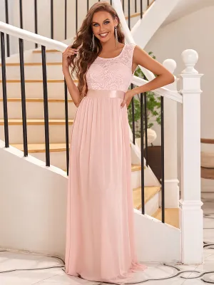 Taille personnalisée robe de demoiselle d'honneur classique à col rond et dos en dentelle