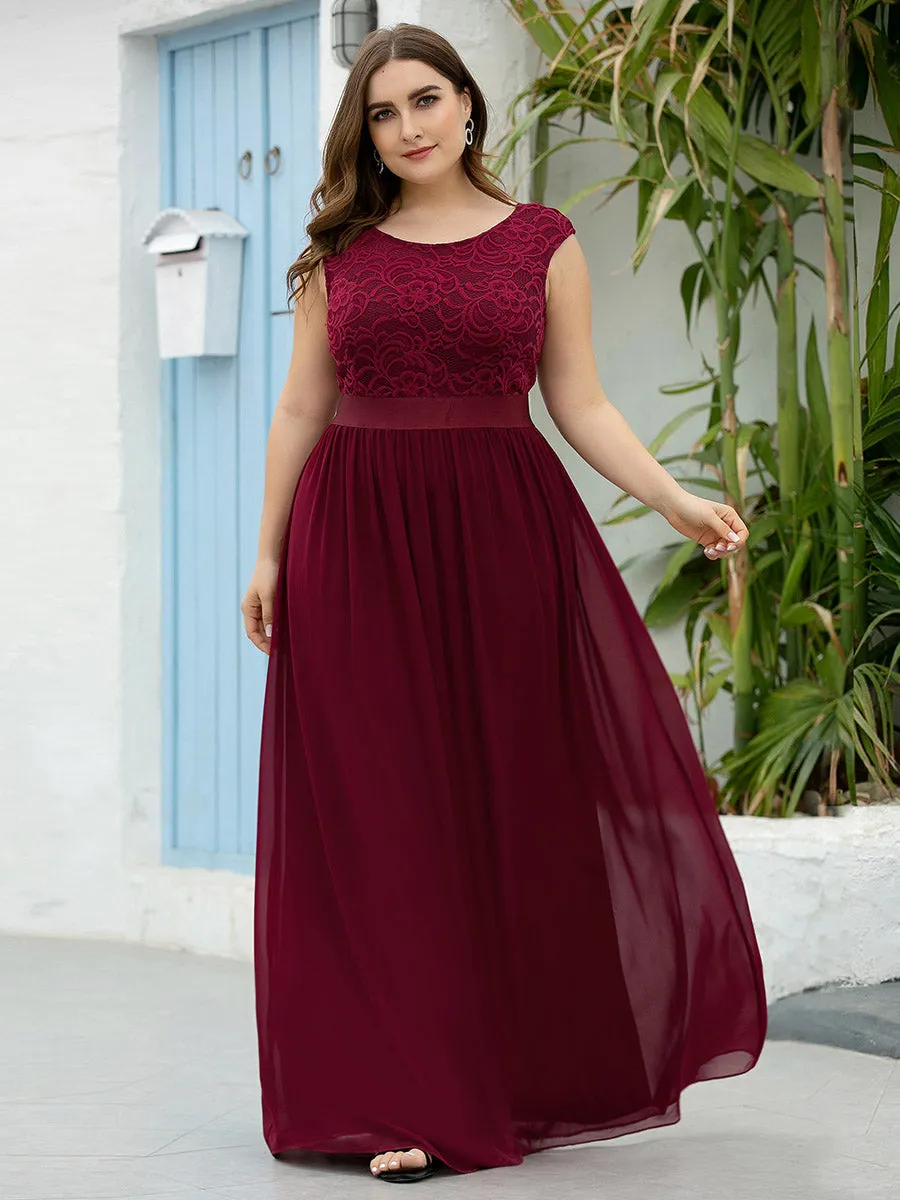 Taille personnalisée robe de demoiselle d'honneur classique à col rond et dos en dentelle