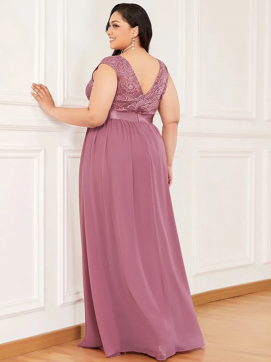Taille personnalisée robe de demoiselle d'honneur classique à col rond et dos en dentelle