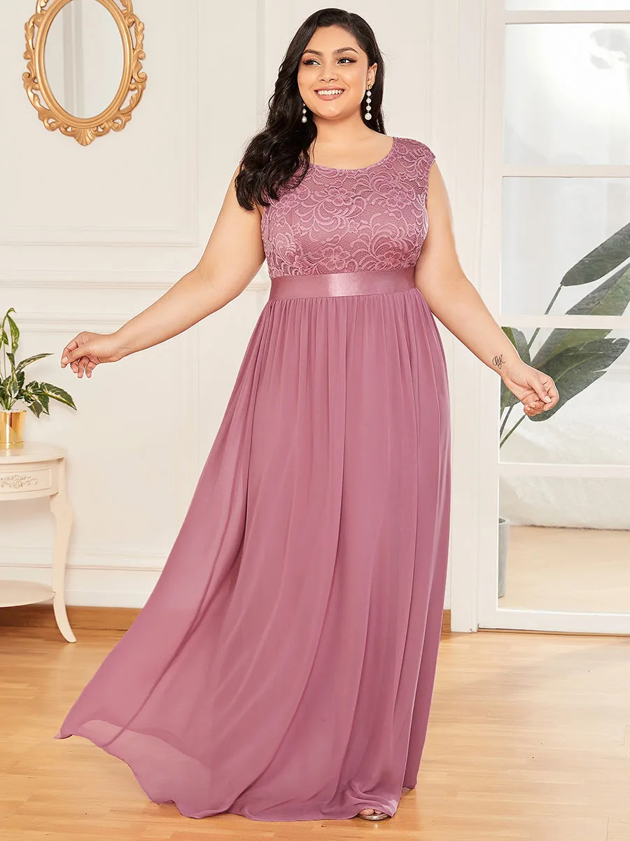 Taille personnalisée robe de demoiselle d'honneur classique à col rond et dos en dentelle