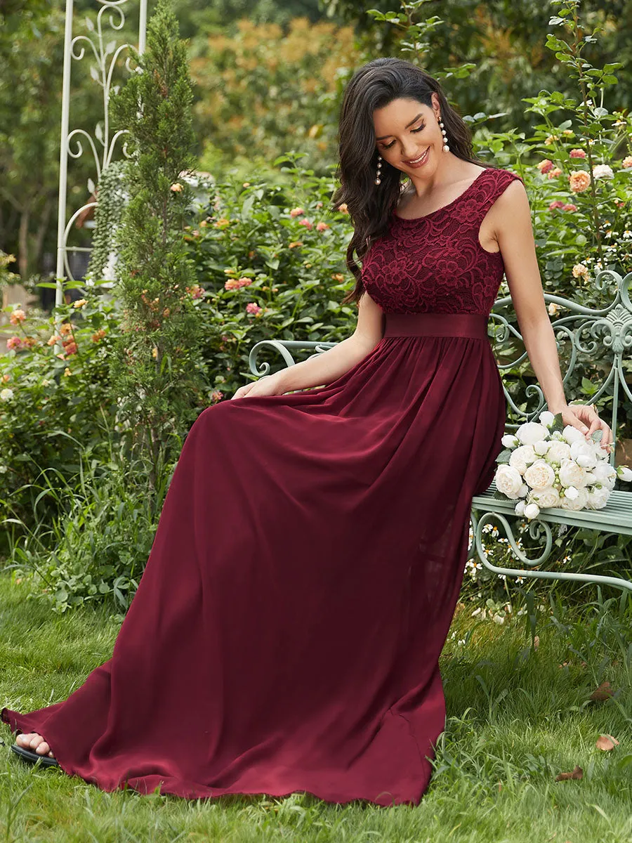 Taille personnalisée robe de demoiselle d'honneur classique à col rond et dos en dentelle