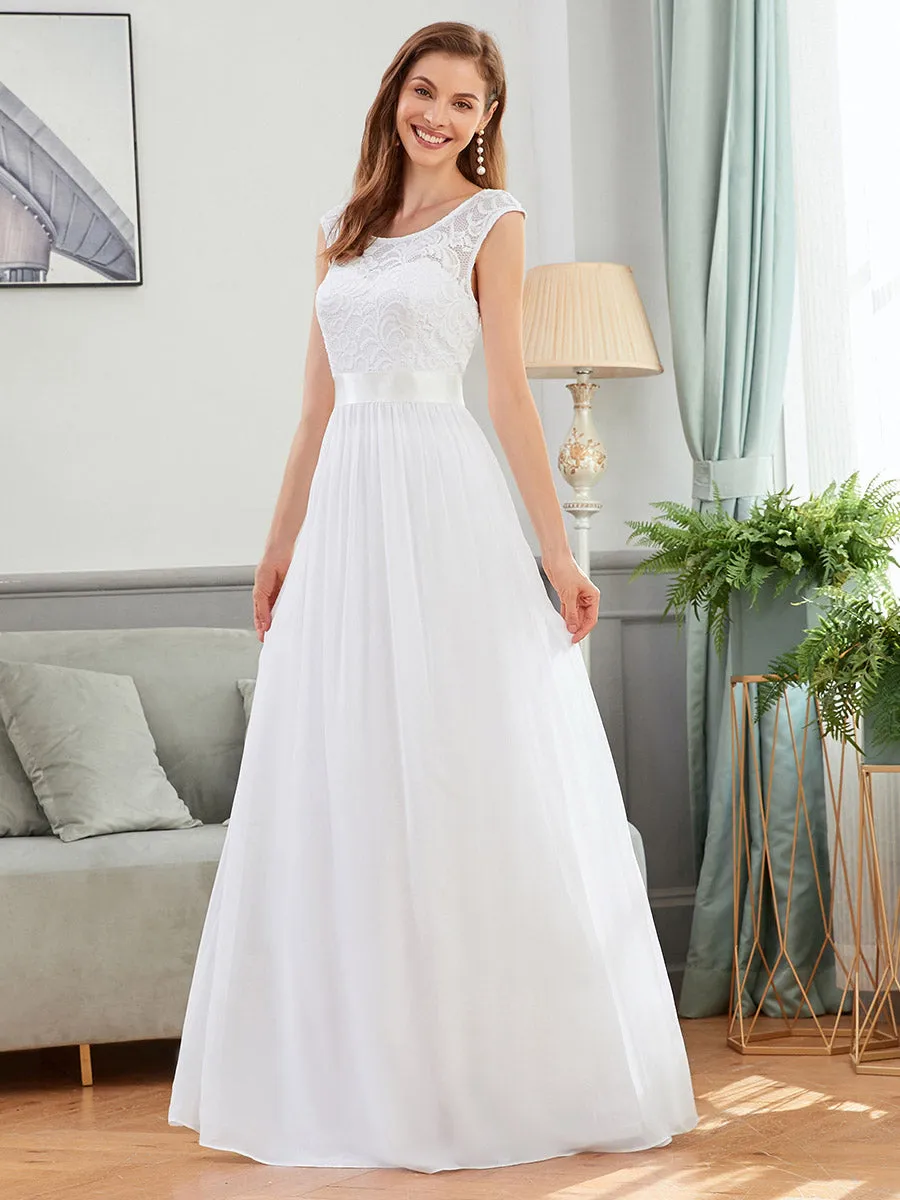 Taille personnalisée robe de demoiselle d'honneur classique à col rond et dos en dentelle