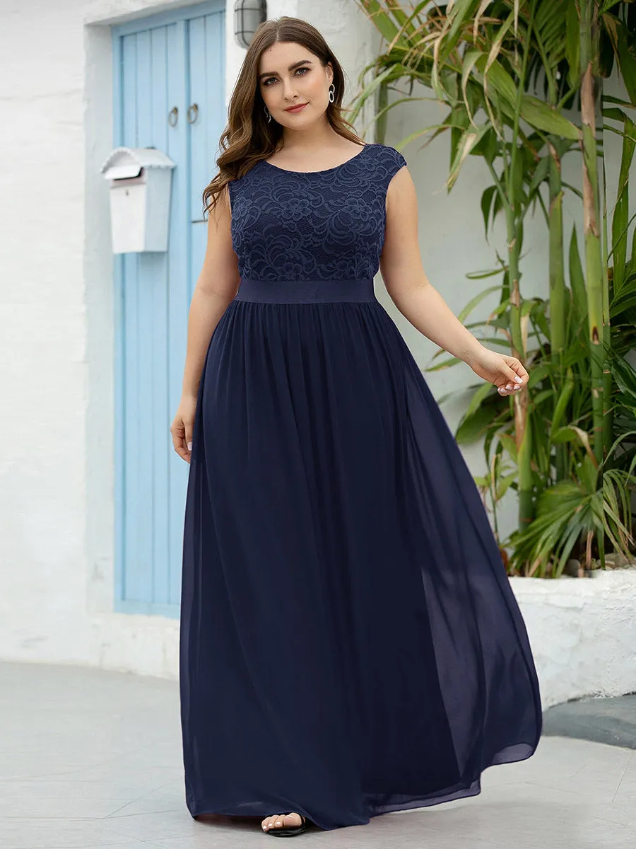 Taille personnalisée robe de demoiselle d'honneur classique à col rond et dos en dentelle