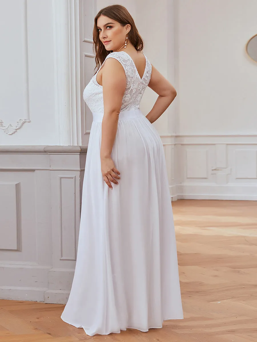 Taille personnalisée robe de demoiselle d'honneur classique à col rond et dos en dentelle
