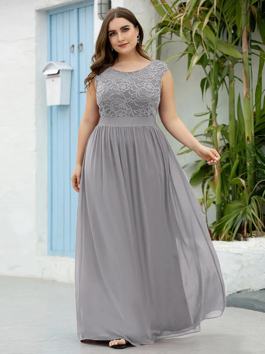 Taille personnalisée robe de demoiselle d'honneur classique à col rond et dos en dentelle
