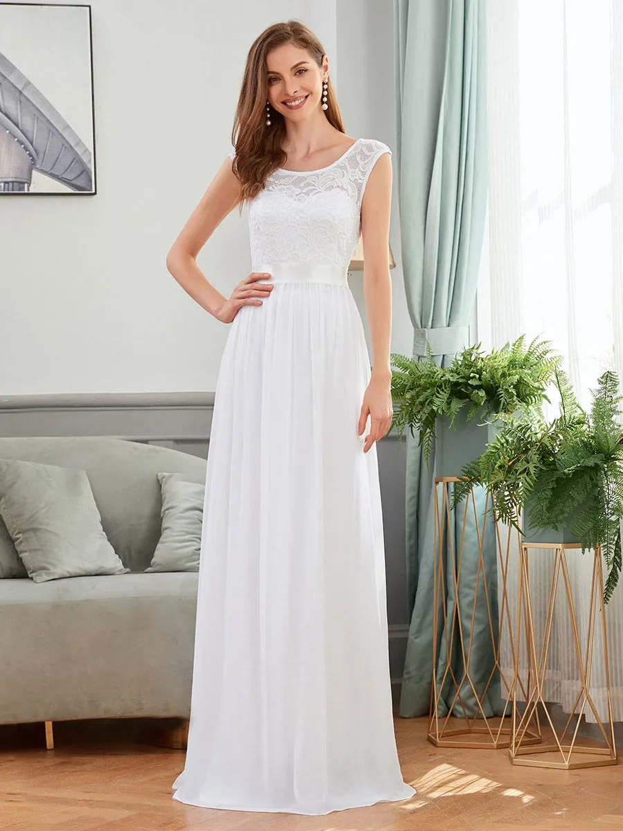 Taille personnalisée robe de demoiselle d'honneur classique à col rond et dos en dentelle