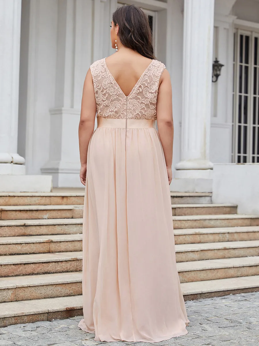 Taille personnalisée robe de demoiselle d'honneur classique à col rond et dos en dentelle