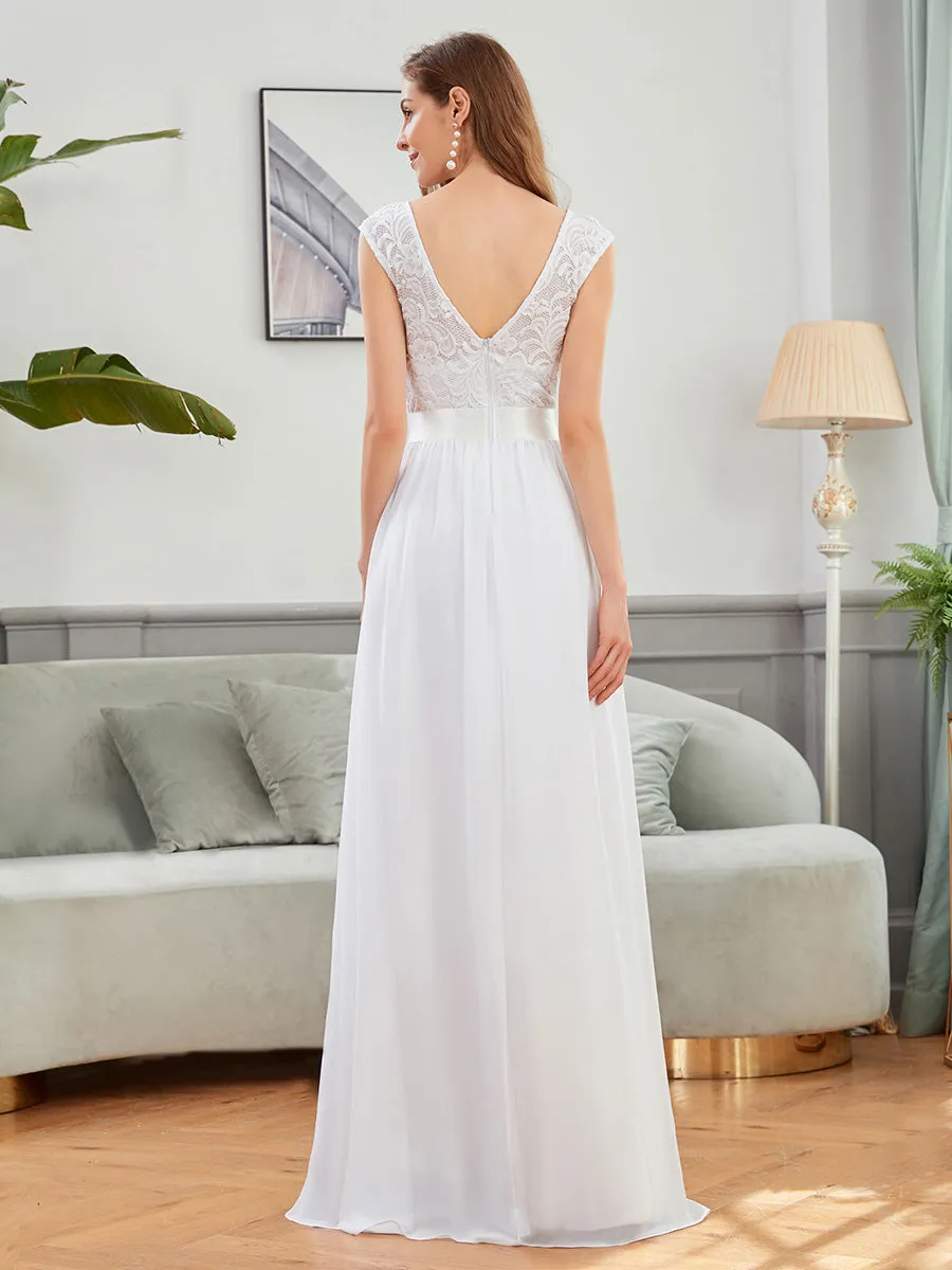 Taille personnalisée robe de demoiselle d'honneur classique à col rond et dos en dentelle