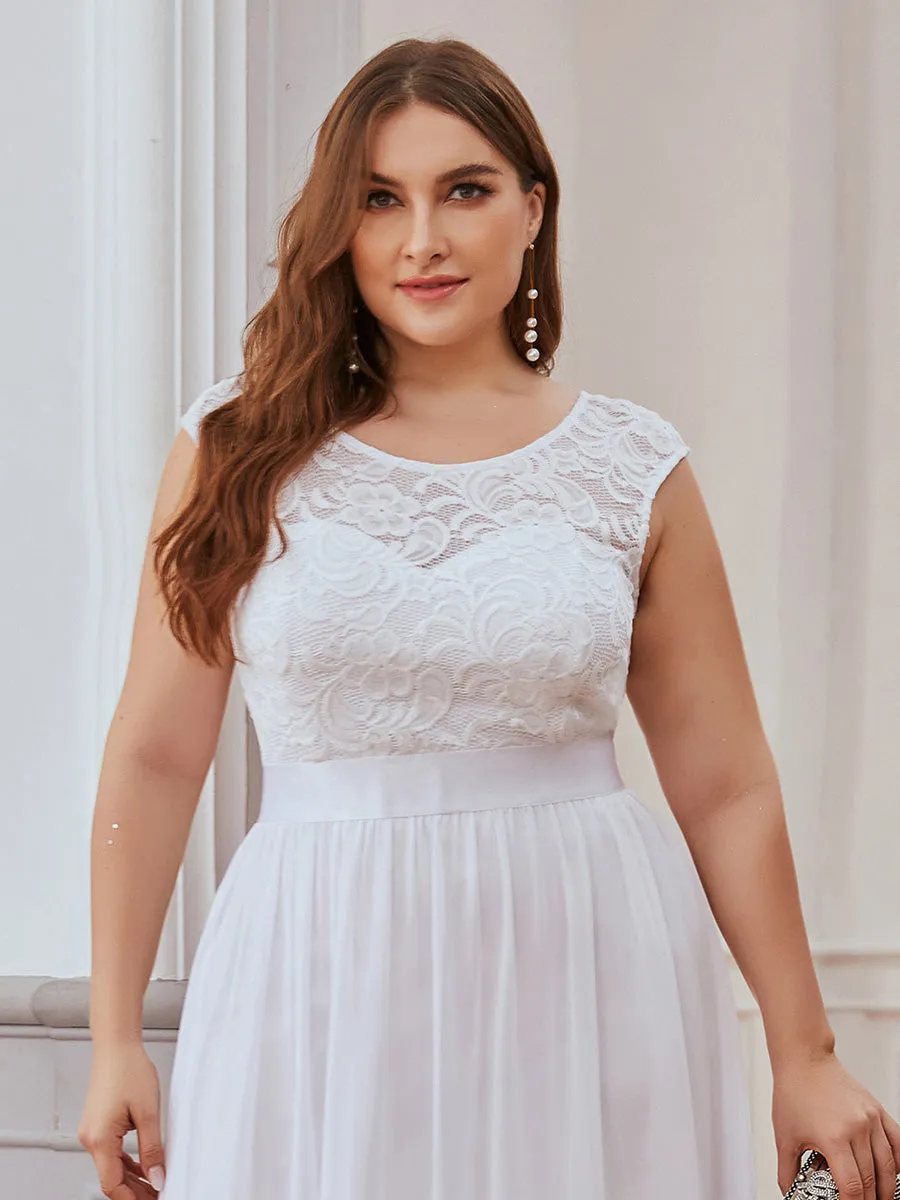 Taille personnalisée robe de demoiselle d'honneur classique à col rond et dos en dentelle