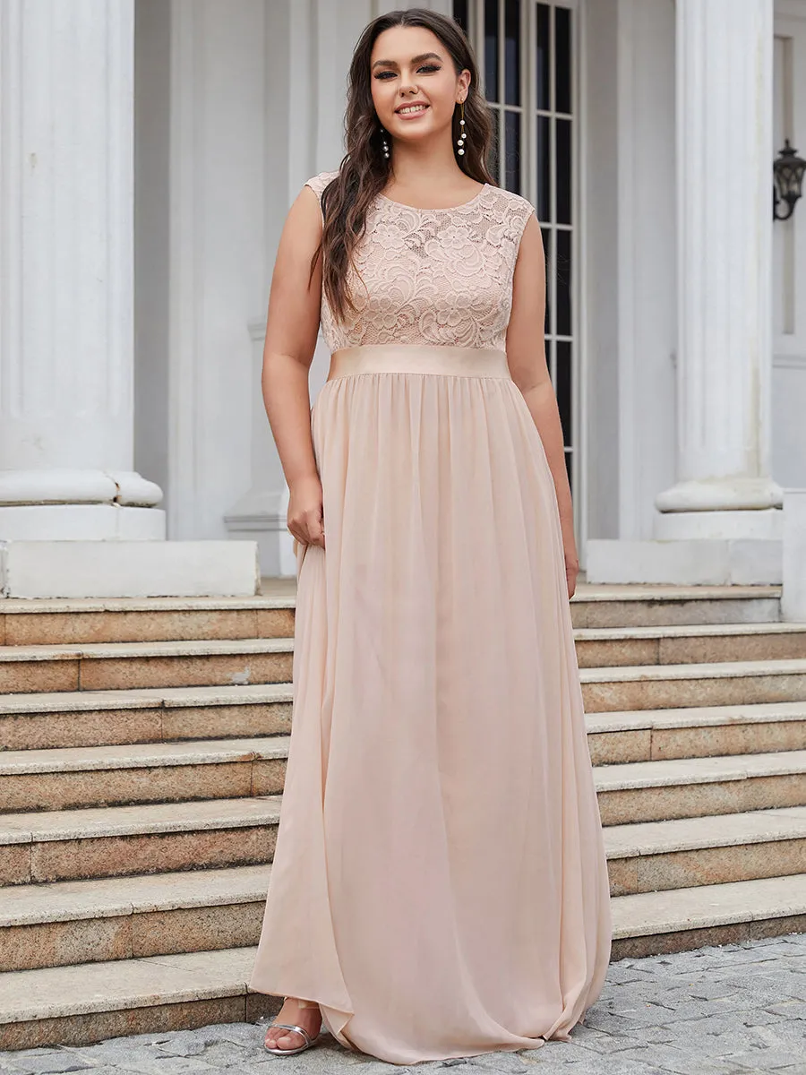 Taille personnalisée robe de demoiselle d'honneur classique à col rond et dos en dentelle