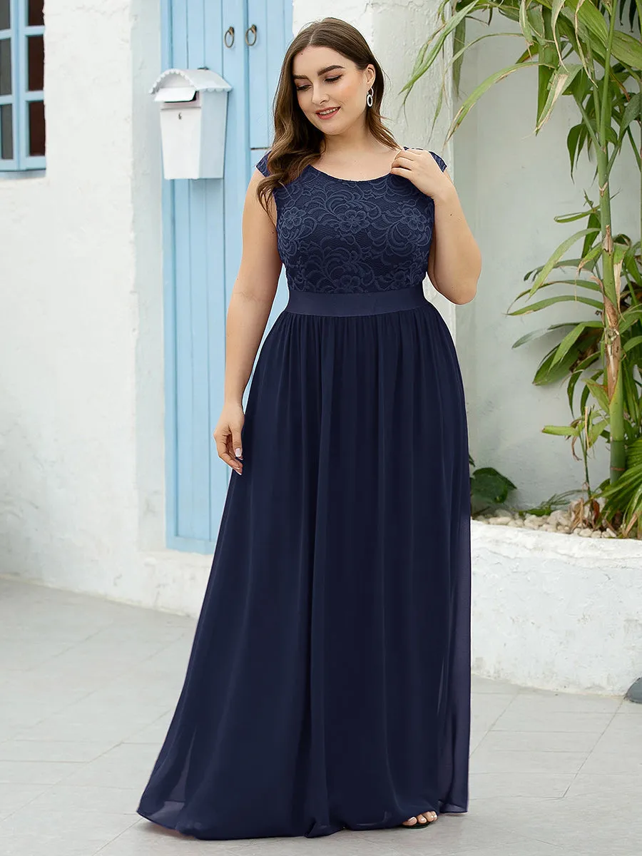 Taille personnalisée robe de demoiselle d'honneur classique à col rond et dos en dentelle