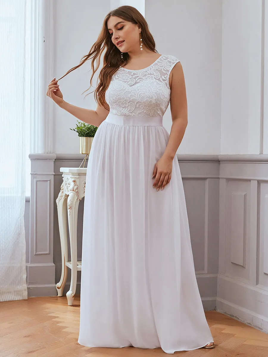 Taille personnalisée robe de demoiselle d'honneur classique à col rond et dos en dentelle