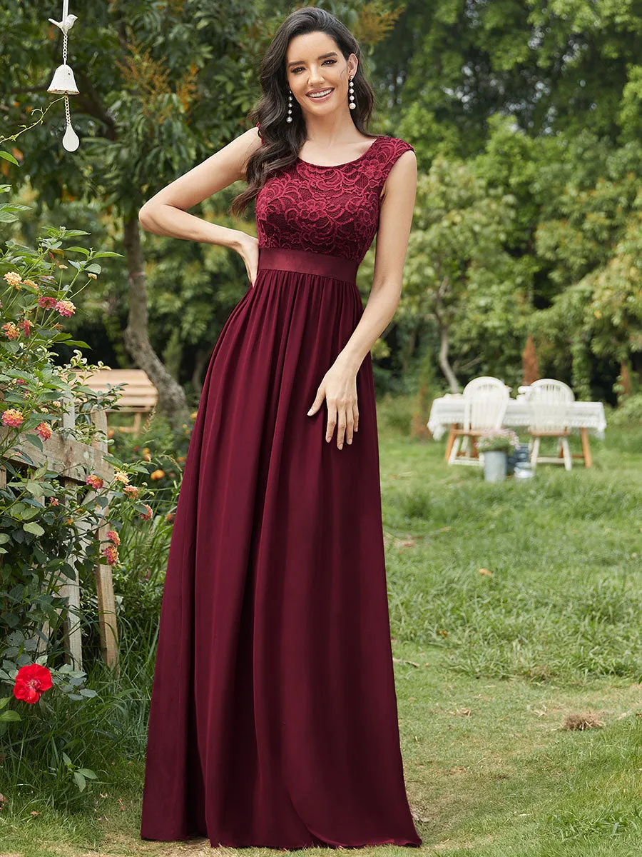 Taille personnalisée robe de demoiselle d'honneur classique à col rond et dos en dentelle